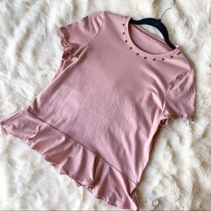 Kate Spade NY peony pink studded peplum dress shirt, small